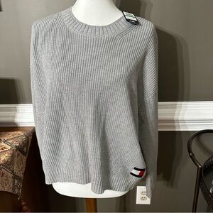 New with tags Tommy Hilfiger heavy knit crop style cotton blend sweater. Size L.